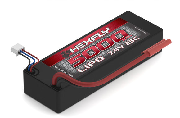 REDCAT RACING® Hexfly HX-500025C-BV2 5000mAh 7.4V LiPo 2S Battery with Banana Connector RC